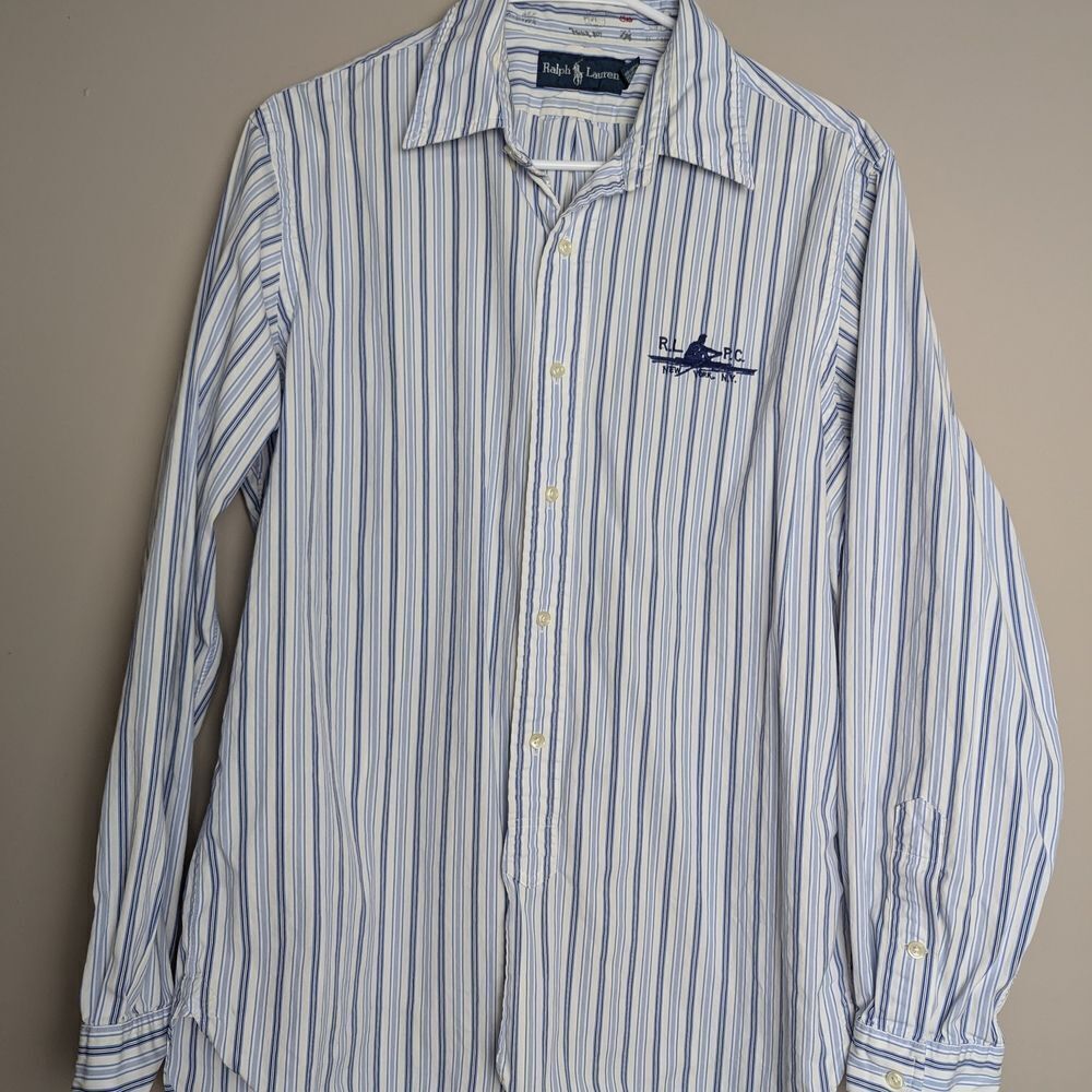 Vintage 90s Ralph Lauren Rowing Club Shirt Striped Cotton Embroidered Crest L